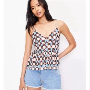 LOFT Babydoll Sunwashed Floral Peplum Linen Cami